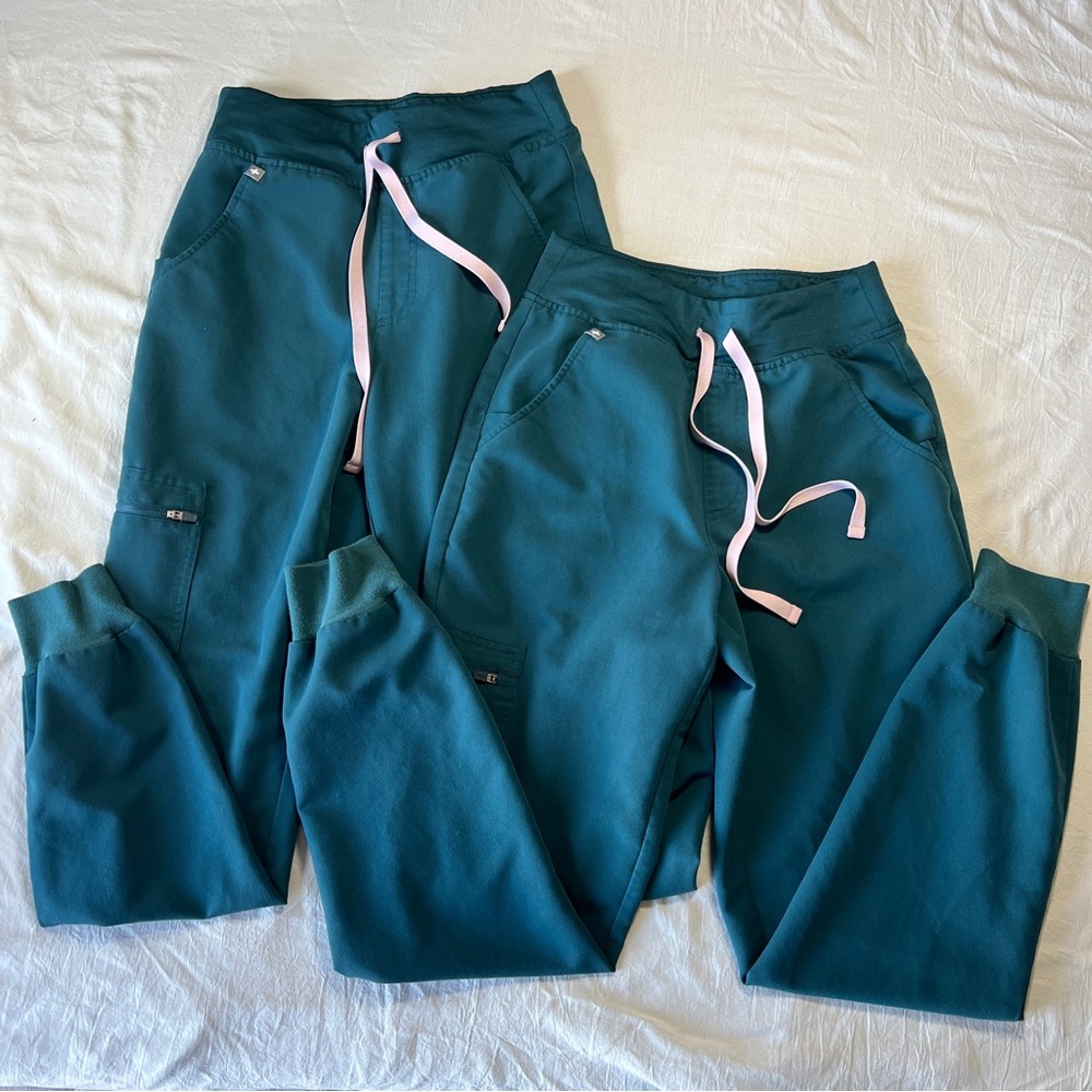 2 pairs Figs Scrubs Women's Bottom HW Zamora Jogger Size XS Teal PO3132